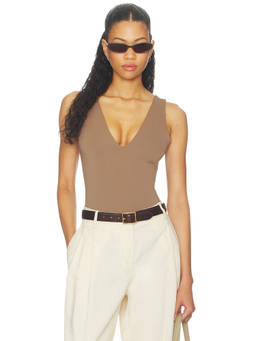 Good American - Sculpting Women's Deep V Sleeveless Bodysuit Brown