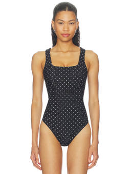 Good American - Weightless Sculpting Women's Square Neck Bodysuit Mini Dot Black
