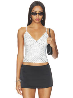 Good American - Weightless Sculpting Women's Polka Dot Shoulder Strap Tank Top White