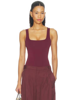Good American - Sculpting Women's Sleeveless Square Neck Tank Top Burgundy