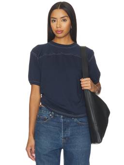 Good American - Gym Women's Contrast Stitch Crew Neck T-Shirt Navy Blue