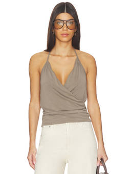 Geel - Julian Women's Ruched Halter Neck Wrap Top Taupe