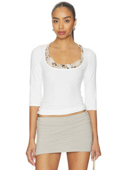 Geel - Thompson Women's Scoop Neck Three Fourth Sleeves Top White