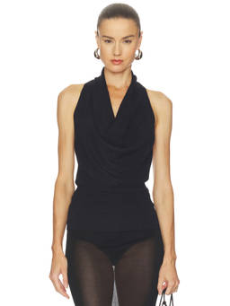 Geel - Waffle Knit Women's Backless Halter Top Black