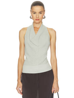 Geel - Vega Women's Waffle Knit Halter Neck Top Grey