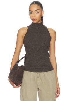 Geel - Antonia Women's Ribbed High Neck Sleeveless Top Brown