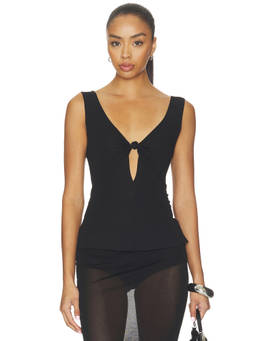 Geel - Roman Women's Sleeveless V-Neck Knot Detail Top Black