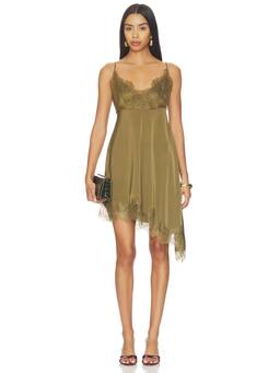 Gestuz - Lalou Women's Lace Trim Asymmetric Hem Mini Dress Olive