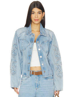 Gestuz - Barbie Stacie Women's Embroidered Button-Up Denim Jacket Blue