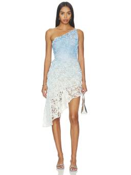 Georgia Hardinge - Utopia Lace Women's One Shoulder Ruched Midi Dress Ombre Blue