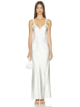 Generation Love - Lace Combo Women's Satin V-Neck Maxi Dress White