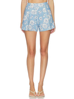 Generation Love - Carmine Floral Women's High-Waist Linen Shorts Blue