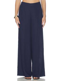 Generation Love - Kelela Linen Women's Wide-Leg Pull-On Palazzo Pants Navy Blue