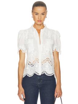 Generation Love - Mina 3D Voile Women's Eyelet Button-Down Shirt White
