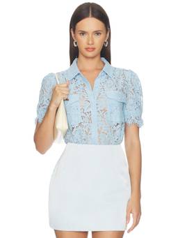 Generation Love - Mina Lace Women's Sheer Button-Down Shirt Blue