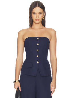 Generation Love - Quinn Linen Women's Boned Strapless Bustier Navy Blue
