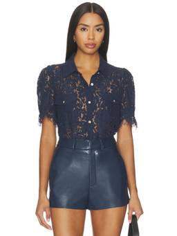 Generation Love - Mikaelle Lace Women's Puff Sleeve Button-Down Blouse Peacock