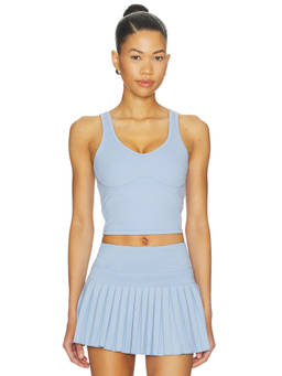 Gold Hinge - Lined Women's Mid-Length Pull-On Sports Bra Fairview Blue