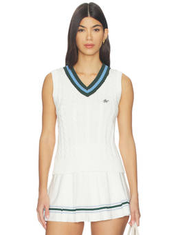 Gold Hinge - Cable Knit Women's Sleeveless V-Neck Sweater Vest Ivory