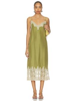 The Great - Legacy Women's Lace Trim Slip Midi Dress Olive