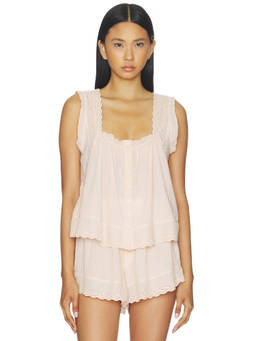 The Great - Eyelet Women's Sleeveless Button-Down Tank Top Pink