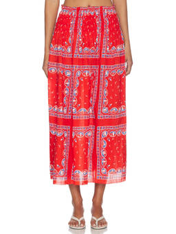 The Great - Canary Women's Printed Pull-On Maxi Skirt Red