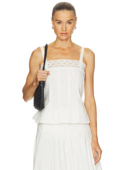 The Great - Structured Victorian Women's Lace Trim Sleeveless Tank Top White