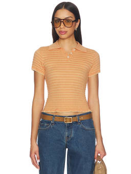 Guest In Residence - Smocked Women's Shrunken Cashmere Polo Top Peach