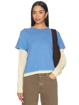 Guest In Residence - Layer Women's Contrast Layered Crew Neck T-Shirt Blue