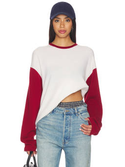 Guest In Residence - Baseball Women's Oversized Contrast Crew Neck Sweatshirt Cream