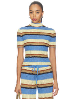 Guest In Residence - Palazzo Women's Striped Semi-Sheer Knit Top Blue