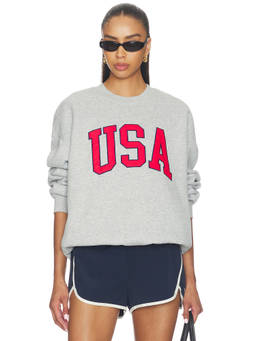 Hype and Vice - USA Women's Graphic Fleece-Lined Crew Neck Sweatshirt Grey