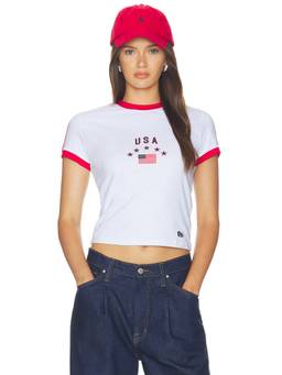 Hype and Vice - Usa Goalie Women's Graphic Print Crew Neck T-Shirt White