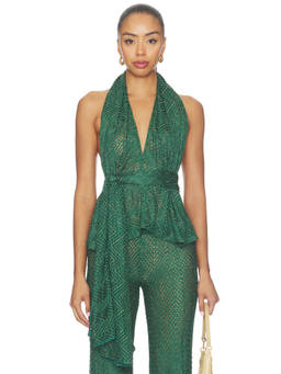 HANNE BLOCH - Knit Scarf Women's Backless Halter Neck Top Green