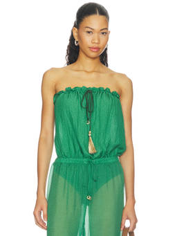 HANNE BLOCH - Bandeau Women's Sheer Strapless Silk Top Green