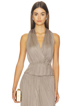 HANNE BLOCH - Silk Tulle Women's Halter Neck Tie-Up Top Taupe