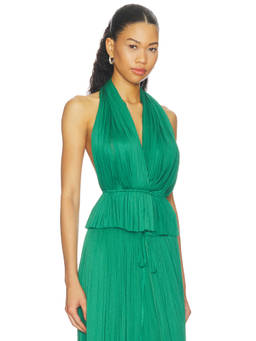 HANNE BLOCH - Silk Tulle Women's Halter Neck Tie-Up Top Green