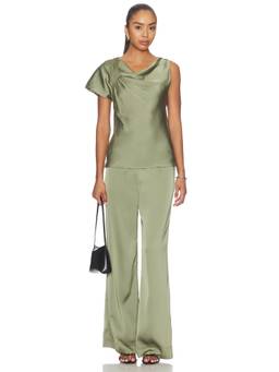 HEARTLOOM - Tangela Women's Satin One-Shoulder Pant Set Olive