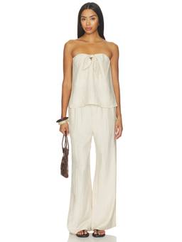 HEARTLOOM - Lyra Women's Strapless Tie-Front Pant Set Beige