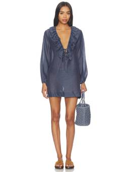 HEARTLOOM - Mesa Women's Sheer Ruffle Tie-Up Swim Cover-Up Indigo