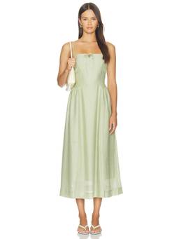 HEARTLOOM - Linen Blend Women's Smocked Strappy Maxi Dress Green