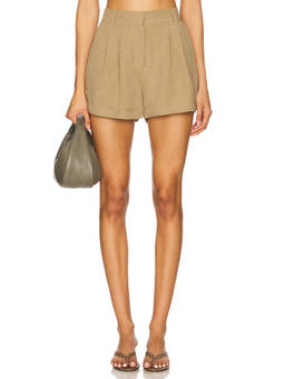 HEARTLOOM - Pleated Women's Mid-Waist Cuffed Shorts Moss