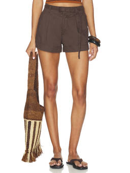 HEARTLOOM - Brooklyn Women's High-Waist Belted Cotton Shorts Brown
