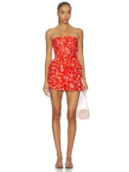 HEARTLOOM - Lucille Women's Floral Strapless Peplum Mini Dress Red
