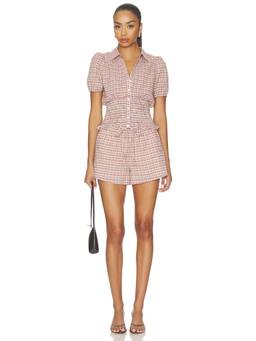 HEARTLOOM - Crinkled Cotton Women's Checked Short Set Brick