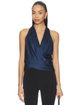 HEARTLOOM - Kary Women's Wrap Halter Neck Sleeveless Top Indigo