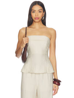 HEARTLOOM - Women's Strapless Tailored Peplum Top Putty