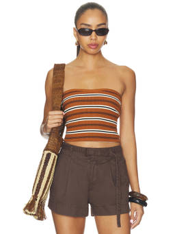 HEARTLOOM - Byron Women's Striped Strapless Crop Top Tan