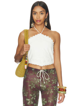 HEARTLOOM - Medina Women's Eyelet Halter Neck Crop Top Off White