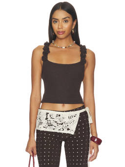 HEARTLOOM - Ribbed Knit Women's Sleeveless Rosette Strap Crop Top Brown